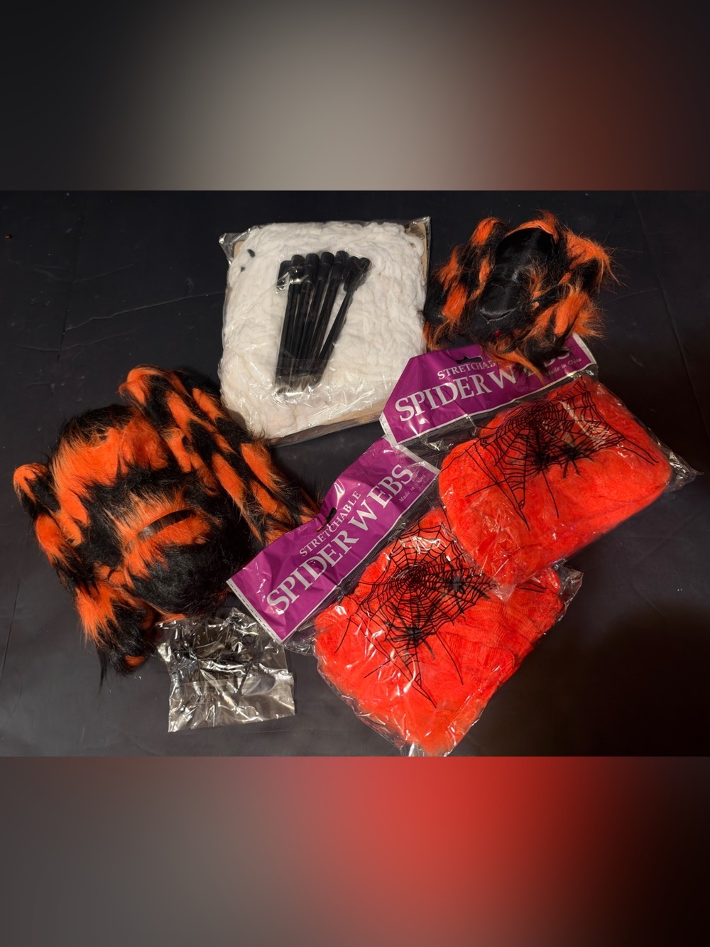 Stretchable Spider Web Halloween Decor - Orange & Black